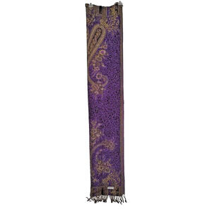 Pash Mina Woman's Purple Gold Wrap Shawl 27"X70" long Fringe Metalic Thread Soft
